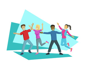 Fototapeta premium Happy people group of diverse ethnicities in low-poly style - vector isolated conceptual illustration