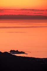 Sunset over Ile Rousse and Mediterranean in Corsica
