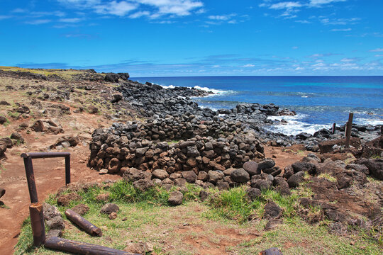 Rapa Nui. Ahu Te Pito Kura on Easter Island, Chile