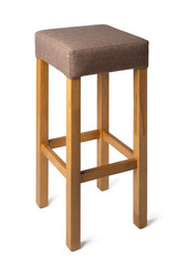 High wooden bar stool isolated on white
