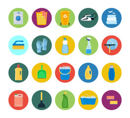 Cleaning. icons. Washing machine, detergents and cleaning products for cleaning the house. Vector illustration isolated on a white background