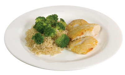 Filé de peixe grelhado com arroz e brócolis