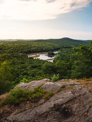 The view looking over Binney Pond and Mount Watatic from Pratt Mountain in New Hampshire