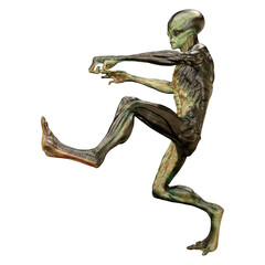 3D Rendering Green Alien on White
