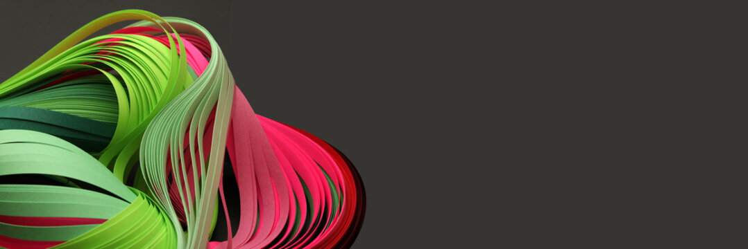 Red and green color strip wave paper. Abstract texture black long horizontal background.