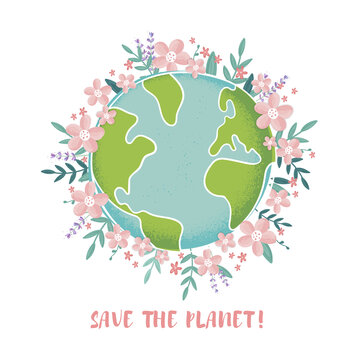 Hand drawn planet earth concept, Earth Day design.