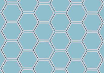 Abstract metal hexagon on blue. Modern stylish texture. 3d illustration