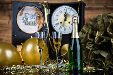 New Year's Eve and champagne and new year,