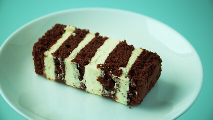 Chocolate cake on a white plate