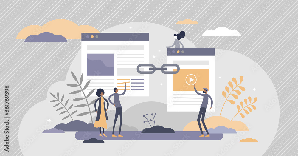 Wall mural link building as search engine optimization seo method tiny persons concept