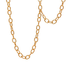Fototapeta na wymiar Fragment of a gilded chain in yellow on a white background. Isolated