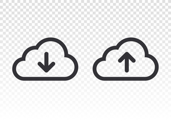 Download icon. Cloud download icon. Unloading. Computer communication. Cloud storage icon. Clouds with arrows. Loading is complete. Download file. Send file.