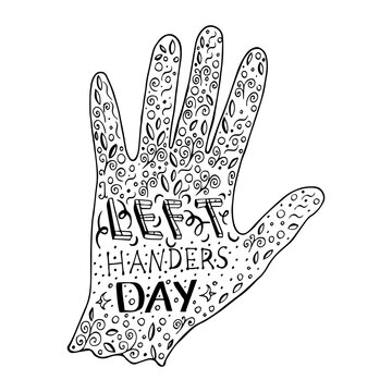 International Left Handers Day. 13 August. Hand lettering with the name of the event.