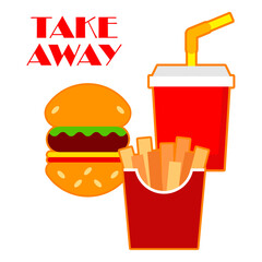Take Away. Food delivery. Vector illustration for web design or print.