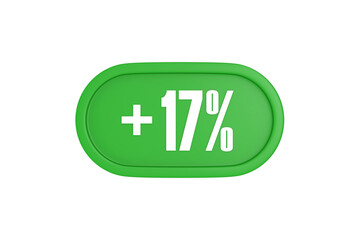 17 Percent increase 3d sign in green color isolated on white background, 3d illustration.