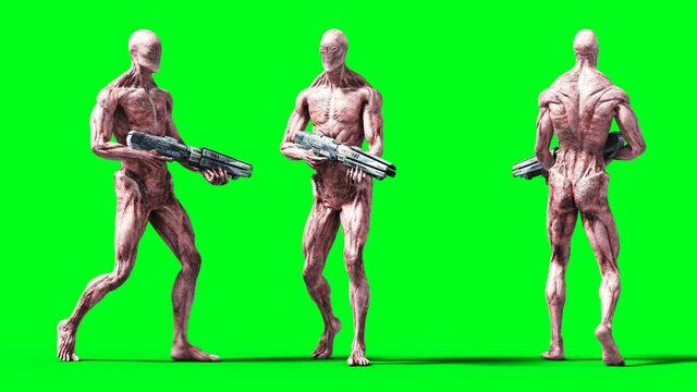 Scary monster animation. Phisical, motion, blur. Realistic 4k animation. Green screen