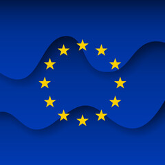 European union abstract flag background for creative design. Graphic wavy background, template. Paper cut. European union vector flag banner and poster design