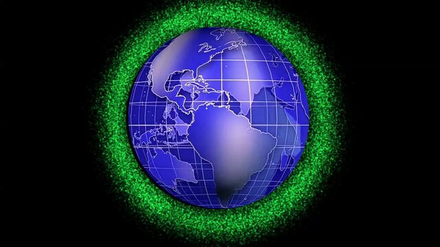 rotating world globe in green circle
enviromental concept