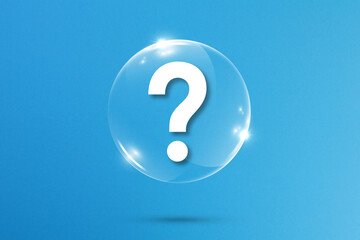Glossy rounded button with question mark on blue background