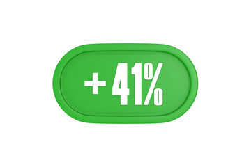 41 Percent increase 3d sign in green color isolated on white background, 3d illustration.