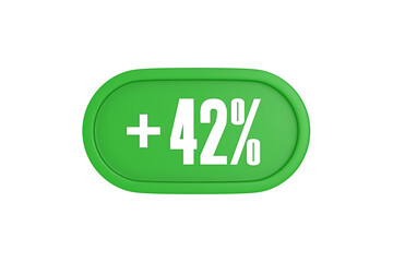 42 Percent increase 3d sign in green color isolated on white background, 3d illustration.