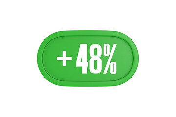 48 Percent increase 3d sign in green color isolated on white background, 3d illustration.