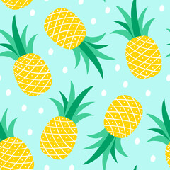 Seamless pattern with pineapple on a blue background