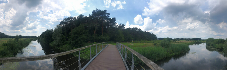Fototapeta na wymiar Panorama from the Beneden Regge river in Overijssel, The Netherlands