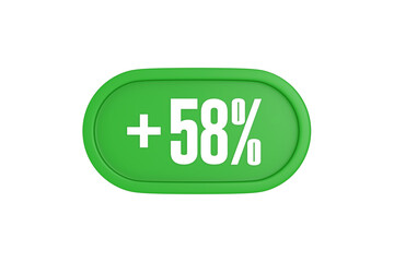 58 Percent increase 3d sign in green color isolated on white background, 3d illustration.