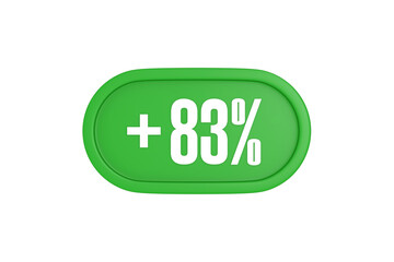 83 Percent increase 3d sign in green color isolated on white background, 3d illustration.