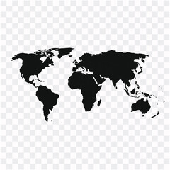 Fototapeta na wymiar Black world map on transparent background, vector