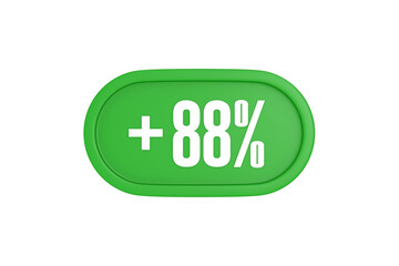 88 Percent increase 3d sign in green color isolated on white background, 3d illustration.