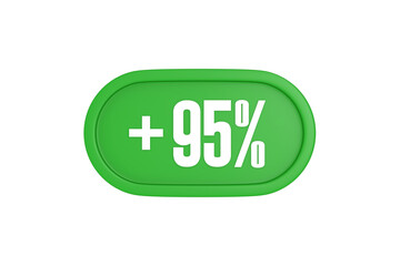 95 Percent increase 3d sign in green color isolated on white background, 3d illustration.
