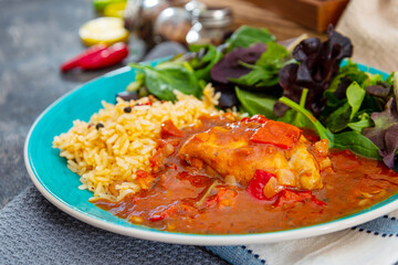 Basque Braised Chicken With Peppers and rice