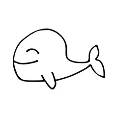 Whale fish icon. Ocean theme. Black and white. Line style. Vector illustration
