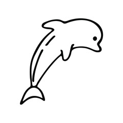 Obraz premium Dolphin icon. Ocean theme. Line style. Black and white. Vector illustration