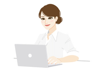 Illustration of a woman using a computer.
