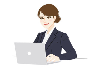 Illustration of a woman using a computer.