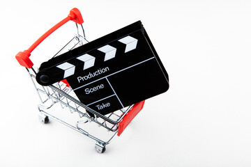 image of trolley clapper board white background 