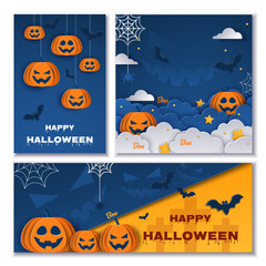 Halloween Banners Set. Vector Illustration. Trick or Treat Stickers for Party Invitation or menu design. Vector halloween