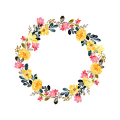 yellow pink flower wreath with watercolor