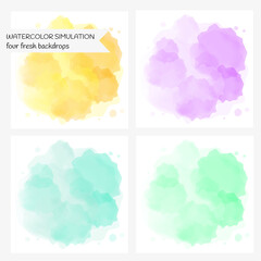 Watercolor simulation. Four fresh backdrops. Can be used for cards, backgrounds, design. 100% vector.