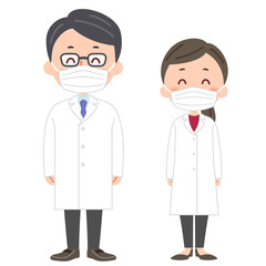 マスクをした医者の男女　全身イラスト