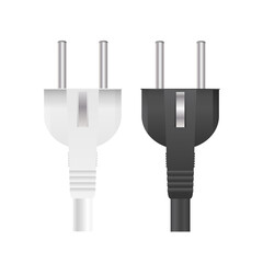 Set of Plugs for sockets in 3D. The plug for the outlet is insulated. Realistic vector.