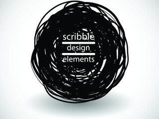 Hand drawn scribble symbols isolated on white background. Doodle style sketched Elements. Ink blots. Vector Grunge Brushes Stroke . Circle Frame. Logo Design .