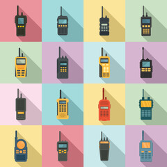 Walkie talkie icons set. Flat set of walkie talkie vector icons for web design