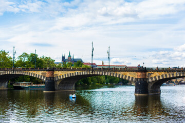 Prague, view of the Legia bridge in summer. - obrazy, fototapety, plakaty