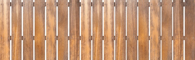 Panorama of vintage brown wood fence isolated on a white background