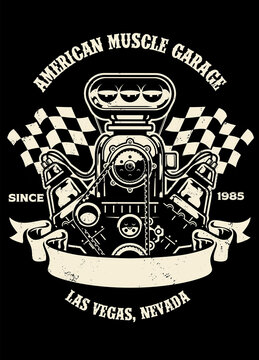 vintage shirt design of american muscle car engine
