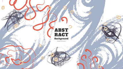 Abstract background illustration. Colorful lines, spots, dots and paint strokes. Decorative chaotic wallpaper, backdrop. Hand drawn texture, decor elements and shapes. Eps10 vector.